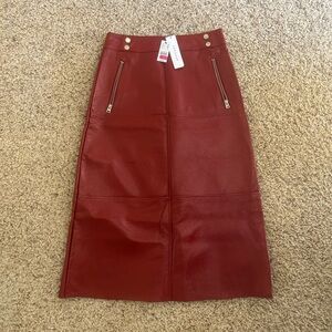 Topshop Red Leather Pencil Skirt